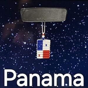 Panama Flag Car  Mirror Danglers/Necklace.‎ Mini Beaded Flag 2.5" x 3".